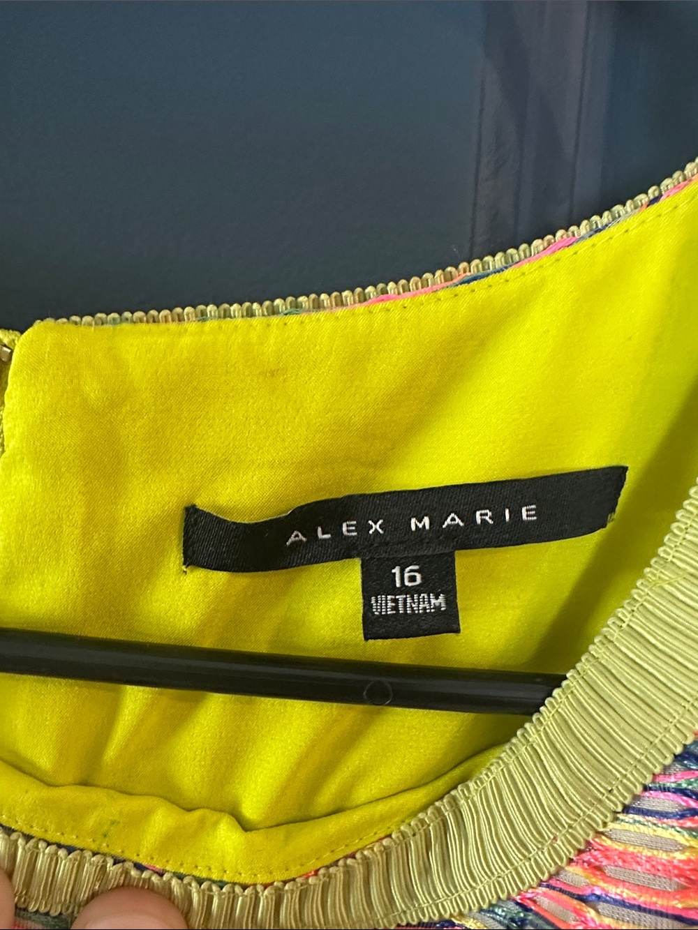 Beautiful women’s Alex Marie Bright Neon Yellow-Lined Multicolor Woven Dress - Picture 2 of 3